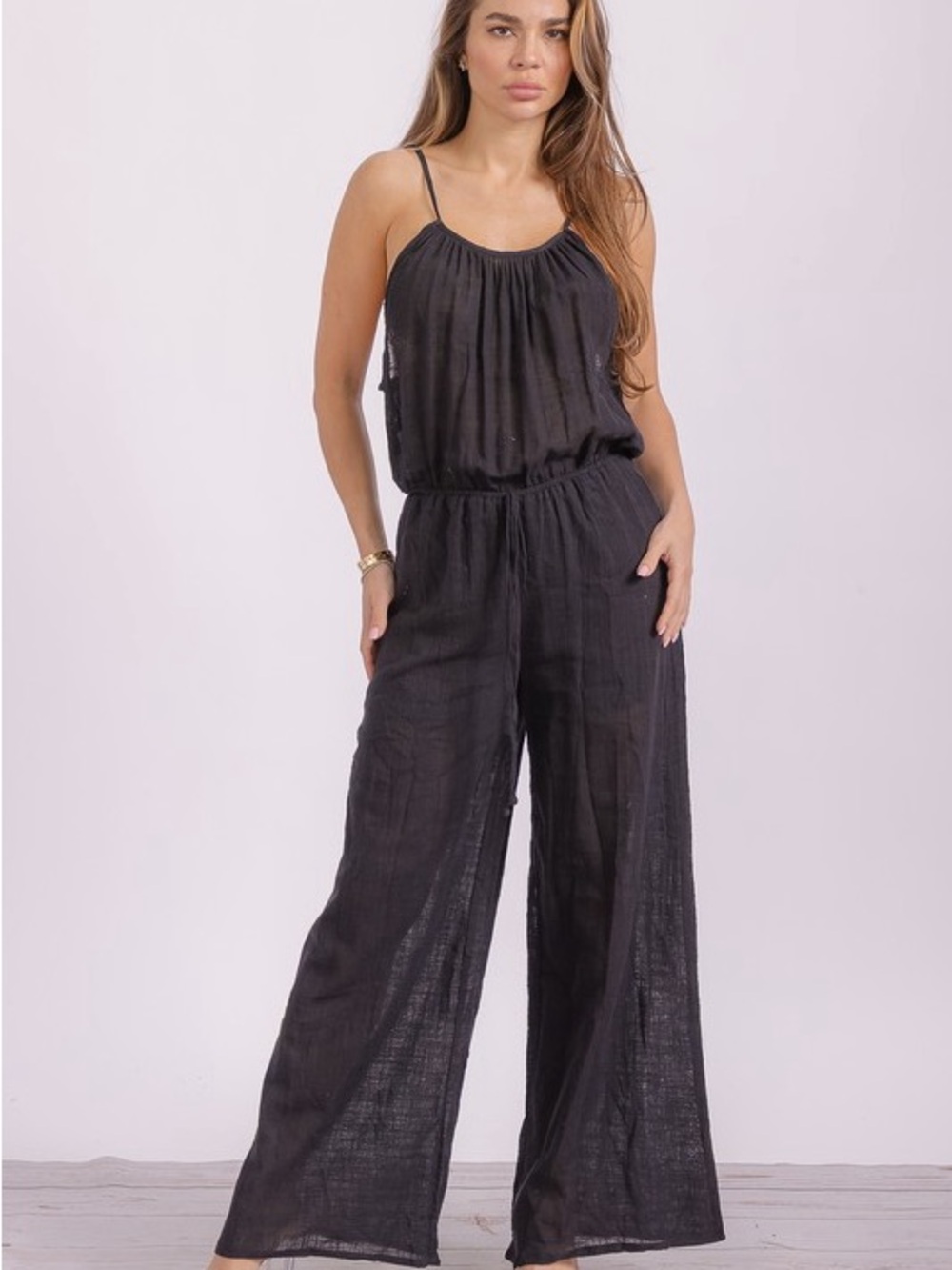 NWT 100% Cotton Black Wide-Leg Jumpsuit